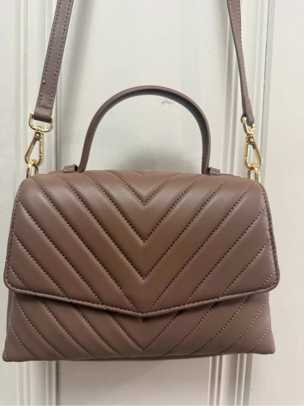 Quince Quilted Top-Handle Satchel Crossbody in Dark Taupe NWOT